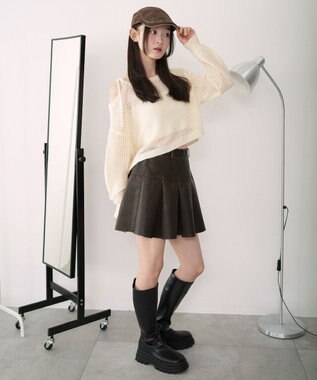 WEGO 【XS～Mサイズ】ヴィンテージライクPUプリーツスカパン ブラウン