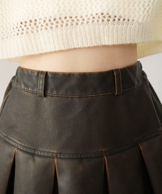 WEGO 【XS～Mサイズ】ヴィンテージライクPUプリーツスカパン ブラウン