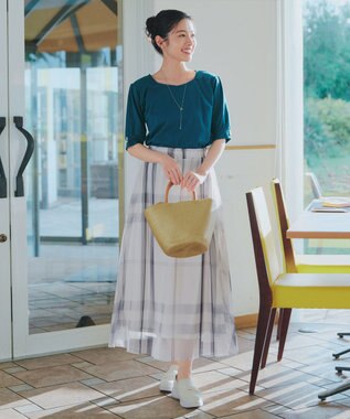 Tiaclasse L チュールレースチェックスカート アイボリー