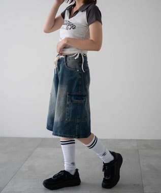 WEGO ドロストカーゴハーフパンツ デニム中濃色