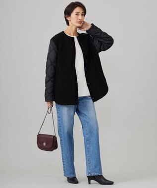 ICB L 【洗える】ジョーゼットジャージー 異素材コンビプルオーバー オフホワイト系