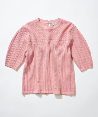 組曲 L 【WEB限定】編地切り替え 半袖ニット ピーチ系
