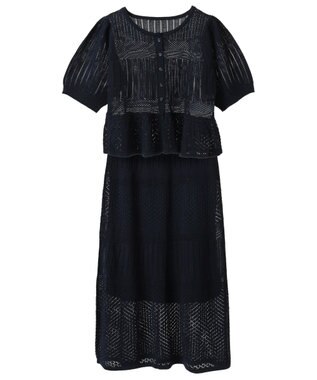 earth music&ecology ＳＥＴ２点レース編みペプラムカーデ＋スカート Navy