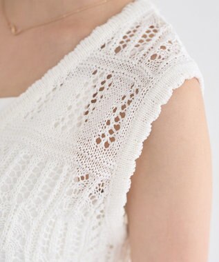 earth music&ecology 【セットアップ対応】透かし編みニットベスト Off White