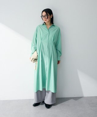 Green Parks イージーケア抜け衿ウエストタックシャツワンピース