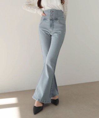 WEGO 【ストレッチ/美脚/脚長シルエット/XSSMサイズ展開】ハイウエストストレッチフレアデニムパンツ デニム淡加工色