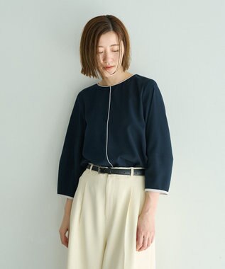 YECCA VECCA 配色パイピングブラウス Navy