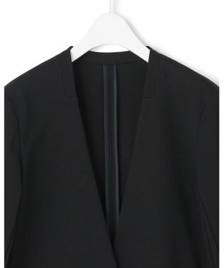 ICB 【洗える】コットンコンプレッシャー ノーカラージャケット ブラック系