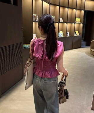 Green Parks シャーリングデザインコルセット風ブラウス Pink