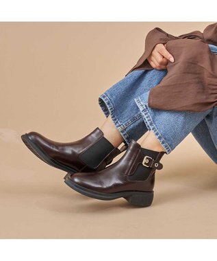 MODE ET JACOMO <carino>本革サイドゴアベルテッドショートブーツ ダークブラウン