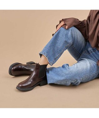 MODE ET JACOMO <carino>本革サイドゴアベルテッドショートブーツ ダークブラウン