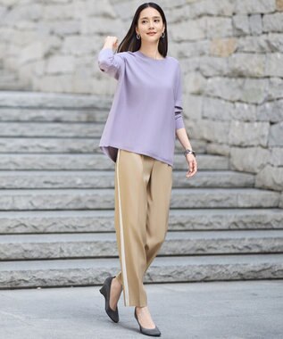 自由区 【カタログ掲載】ウールライクストレッチテーパード パンツ ベージュ×オフ