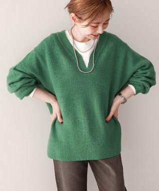 AMERICAN HOLIC カーブネックニットプルオーバー Green