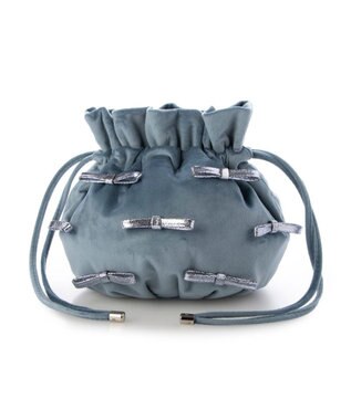 UNBILLION カシュカシュ cachecache / メタリックリボンベロア巾着バッグ ブルー