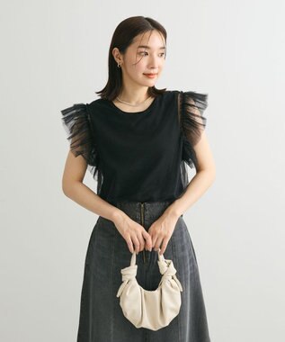 Green Parks ・swing by チュールレイヤーノースリーブニット Black