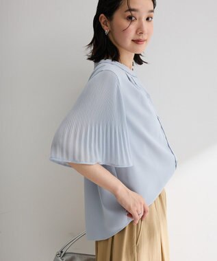 Green Parks 袖プリーツブラウス Blue Gray