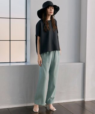 ICB L 【洗える】ワッシャーツイル ワイドストレートパンツ ティールグリーン系