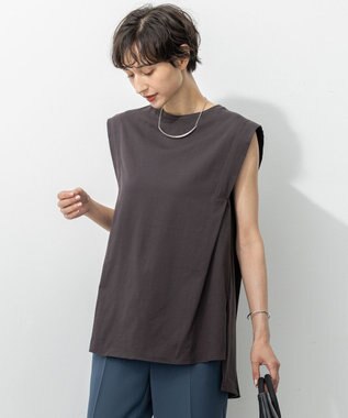 23区 L 【洗える】コンパクトヤーン フレアデザイン ノースリーブ カットソー