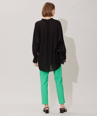 ICB L 【洗える】トリアセコットンシアー ドルマンスリーブシャツ ブラック系