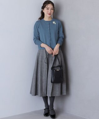 組曲 クルミボタン ニットカーディガン チャコールブルー系