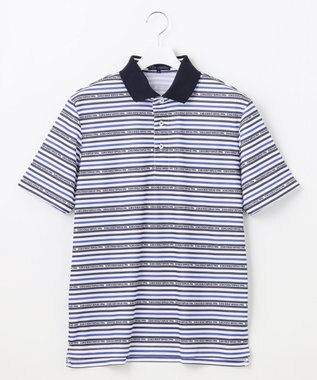 23区GOLF 【MEN】【吸水速乾・UVケア】ボーダーロゴ 半袖シャツ ネイビー系1