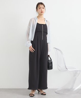 earth music&ecology ミニフリルフロントジップロンパース Black