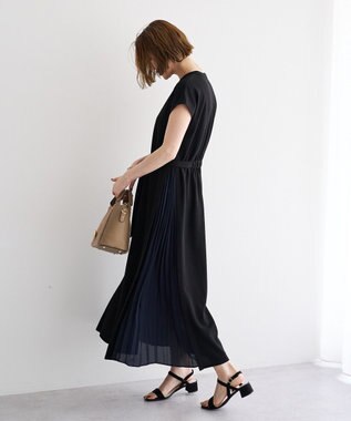 YECCA VECCA ベルテッドプリーツ切替ワンピース Black