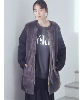 earth music&ecology ファー＆キルティングリバーシブルコート Black