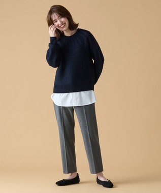 ANY L 【ウエストゴム/リントラク加工/裏起毛/ストレッチ】シークレットウォーム　テーパードパンツ チャコールチェック