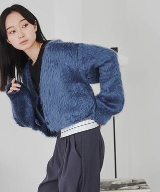 WEGO ファータッチニットショートカーデ ブルー