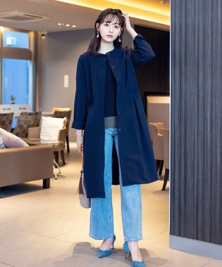 Tiaclasse L 【新色追加・洗える】配色スリットニット ネイビー