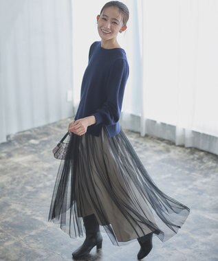 組曲 【8色展開・前後着用可】ウールカシミヤミックス パフスリーブ ニット ネイビー系