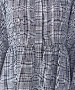 Tiaclasse 【洗える】バンドカラーチェック柄シャツワンピース グレー