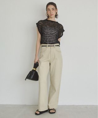WEGO 【ANGIE VINTAGE/SMLサイズ展開】ワイドストレートデニムパンツ ライトベージュ