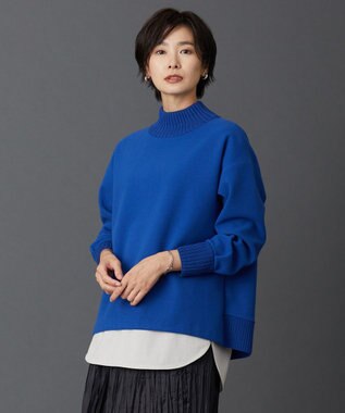 J.PRESS LADIES ニードルパンチ ハイネック カットソー ブルー系