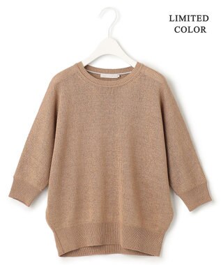 ICB L 【WEB限定カラーあり・洗える】ペーパーブレンドシャインニット 五分袖プルオーバー レディッシュブラウン系［WEB限定］