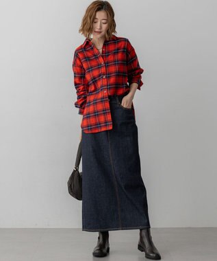 23区 L 【洗える】ブラッシュド ビエラチェック シャツ レッド系