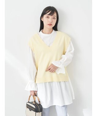 earth music&ecology ＳＥＴ２点Ｖネックベスト＋スタンドカラーチュニック Ivory