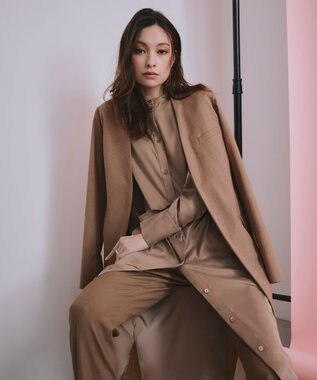 ICB 【洗える】 ルゼブフィブリルサテン シャツワンピース レディッシュブラウン系