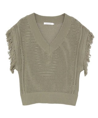 AMERICAN HOLIC 袖フリンジショート丈プルオーバー Olive