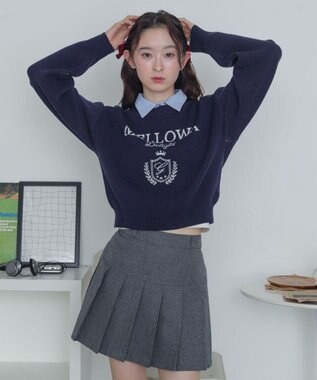 WEGO シャツドッキングジャガードニット ネイビー