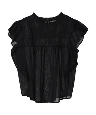 earth music&ecology コットンボイルフリルブラウス Black
