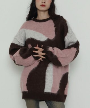 WEGO 【2025年秋冬新作】シャギーパターンニットBIGプルオーバー 柄2