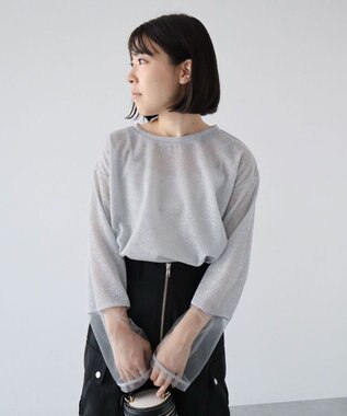 Green Parks 袖チュールドッキングラメプルオーバー Gray