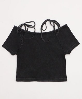 WEGO ヴィンテージウォッシュオフショルちびT スミクロ