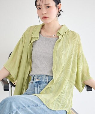 earth music&ecology ランダムプリーツシャツ Pistachio