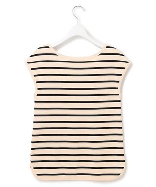 23区 【SLOW/一部店舗限定】ミドルフライスジャージー キャップスリーブカットソー アイボリーxブラックボーダー