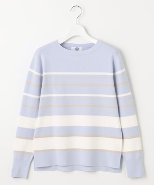 J.PRESS LADIES 【洗える】Rayon Stretch Border ニット サックスブルー×オフ系