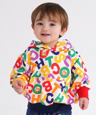 MIKI HOUSE HOT BISCUITS 【80-120cm】 ロゴ総柄 スウェットフーディ