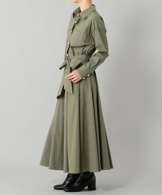 GRACE CONTINENTAL リボン付フレアシャツワンピース カーキ